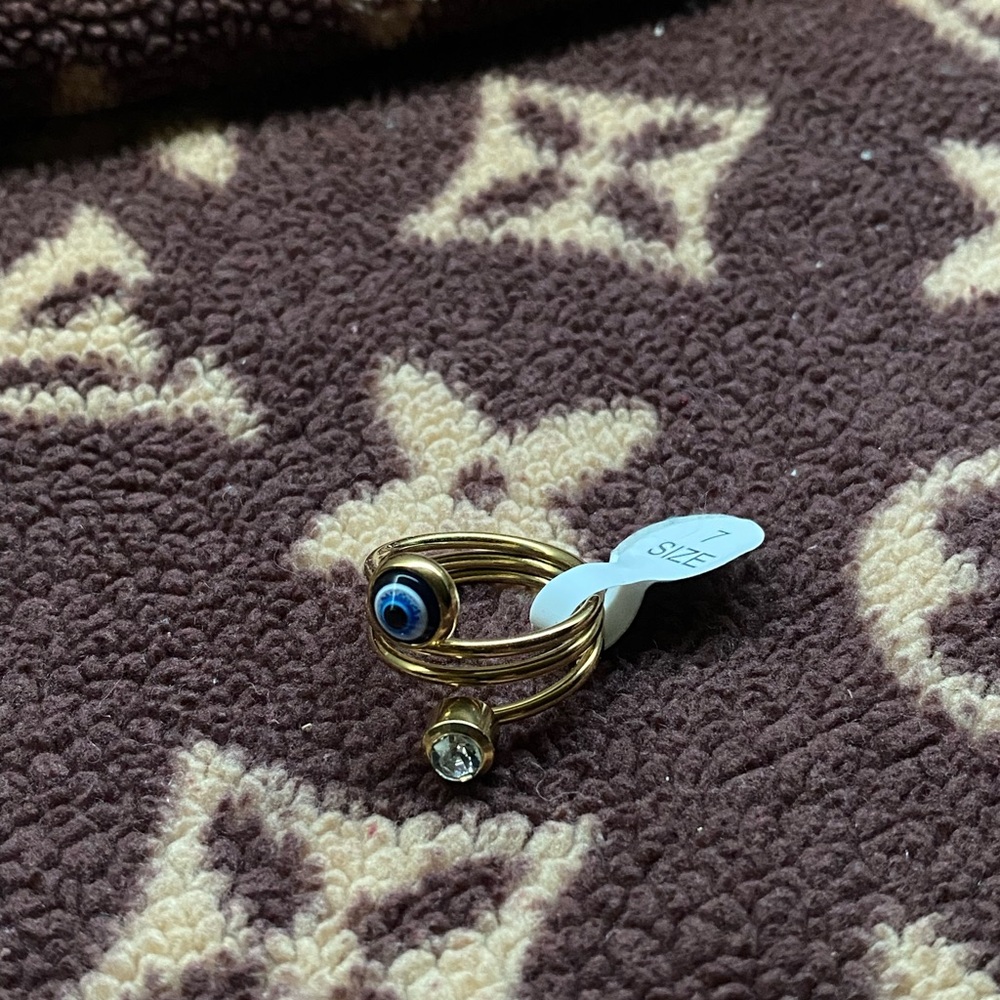Gold Ring with Evil Eye and Crystal
